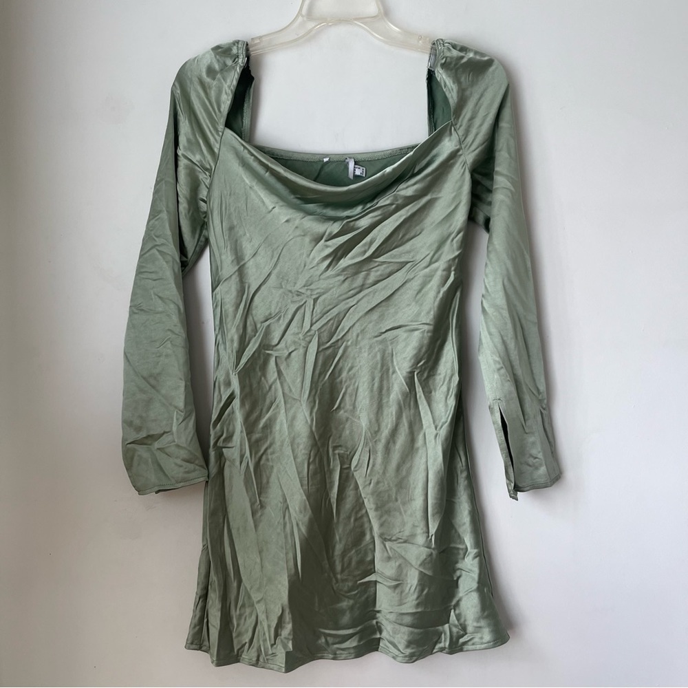 Princess Polly Recycled Fibers Star Power Green Satin Dress 2